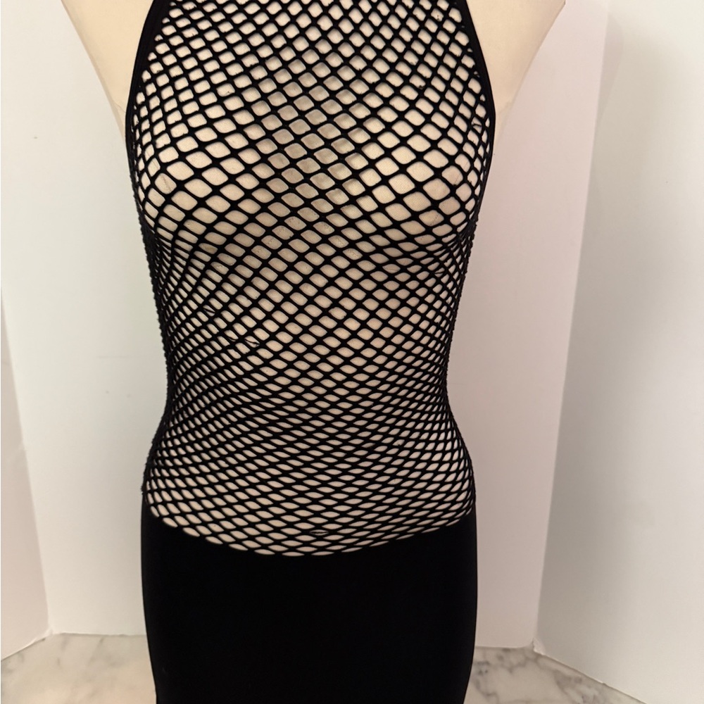 Black Fishnet Halter Dress